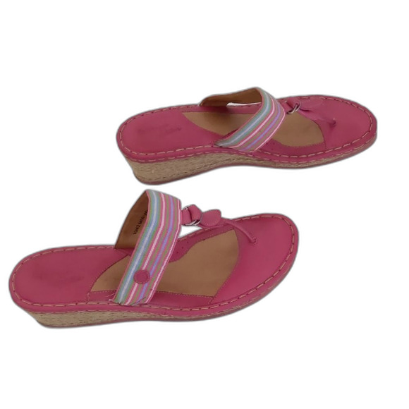 Women's Born Drilles Espadrille Wedge Pink Stripe Slip On Sandals Size 10 - Picture 4 of 8